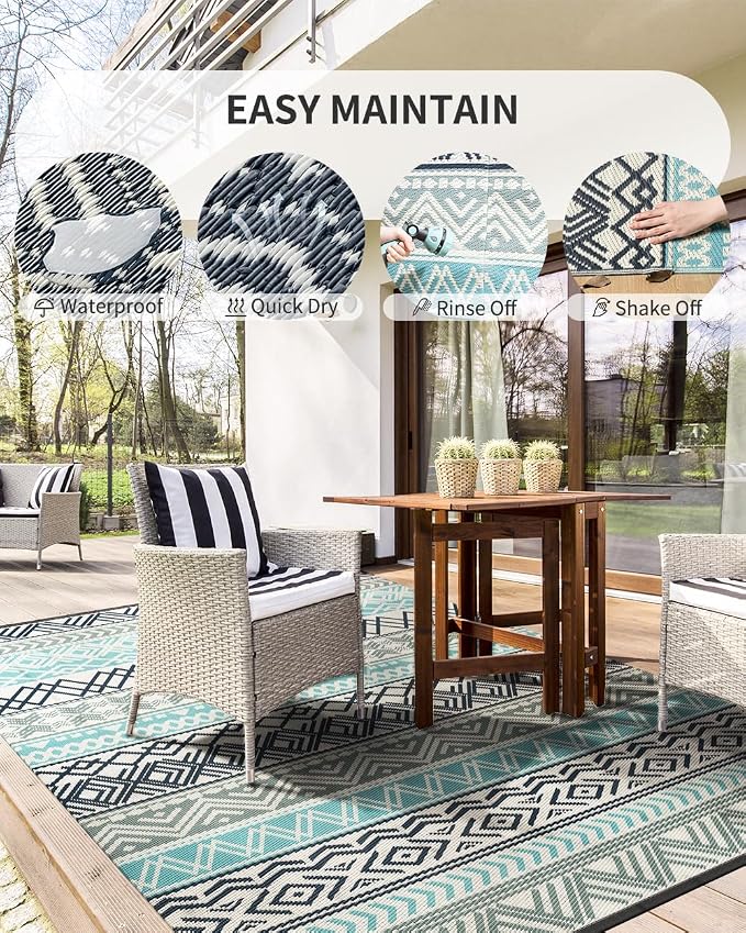 MontVoo Outdoor Rug Carpet Waterproof-Patio Rug Mat 5x8 Reversible RV Outdoor - Image 3