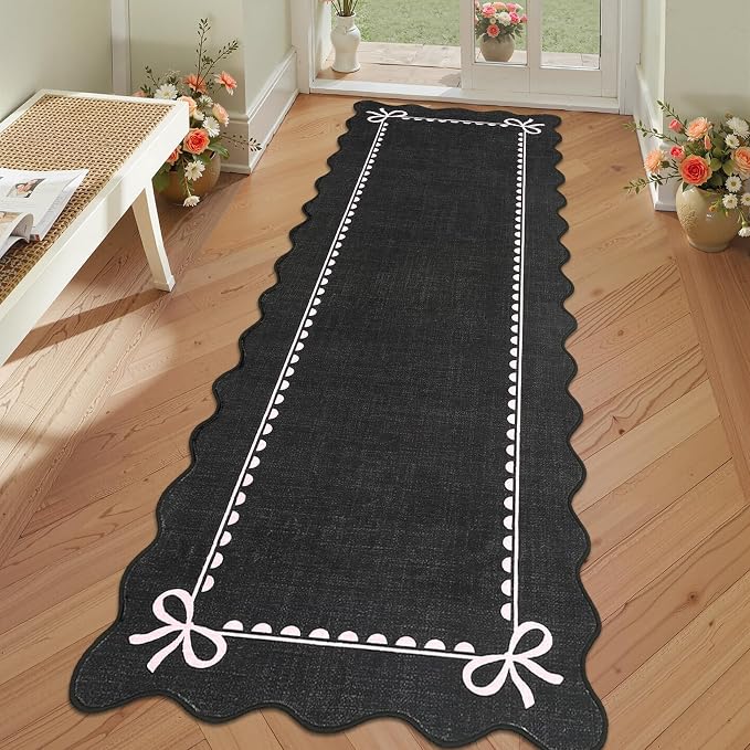 GarveeHome Scalloped Bow Rug for Living Room, Solid Rug for Dorm, Washable by GarveeHome