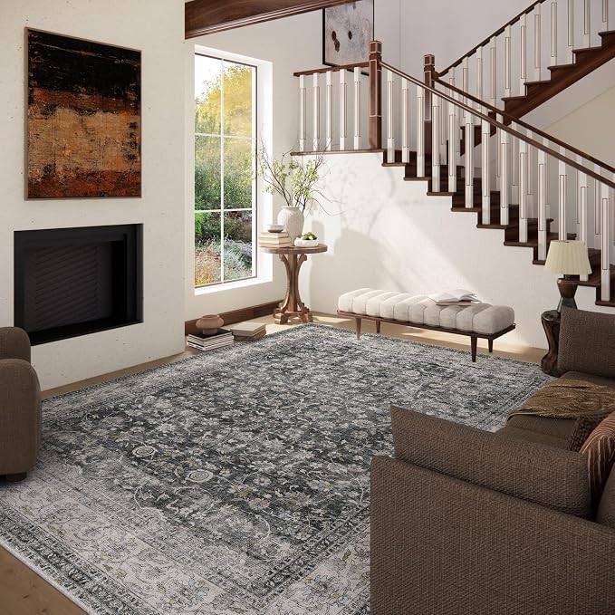 Machine Washable Rugs for Living Room: 6x9 Bedroom Rug Vintage Boho Area Rug - Image 2