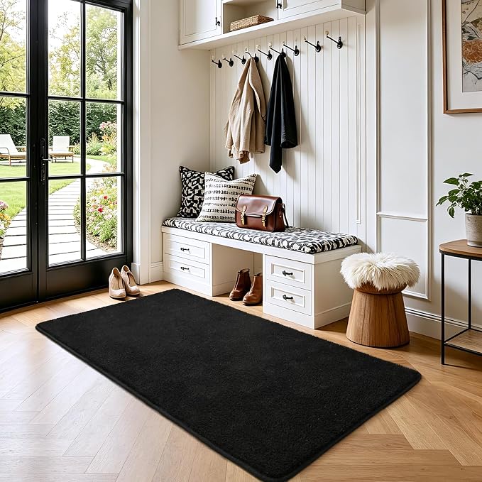 Keeko 2x3 Black Area Rugs for Bedroom Living Room, Soft Modern Indoor Throw - Image 3