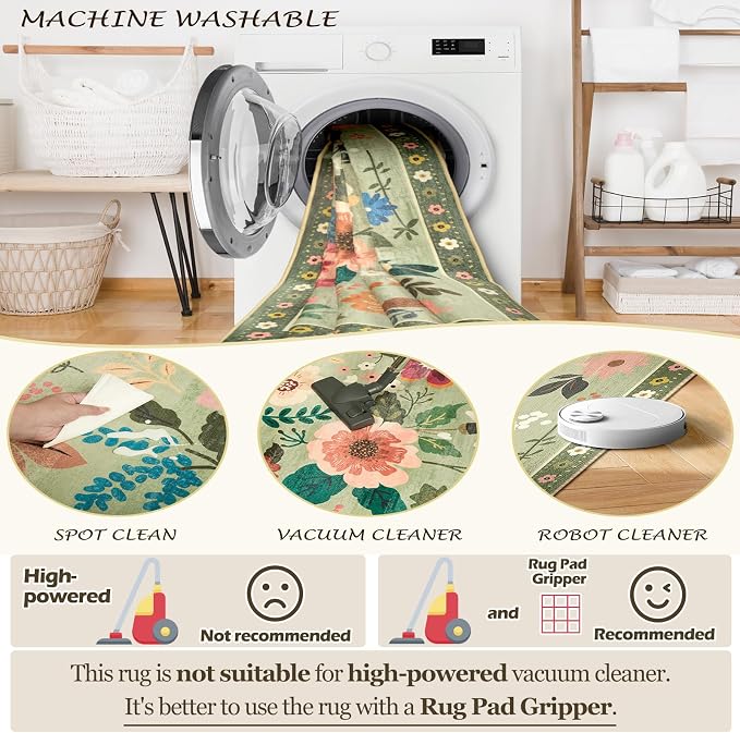 RELEANY Floral 6x9 Area Rugs Washable Print Boho Cute Carpet Non Slip Flower - Image 5