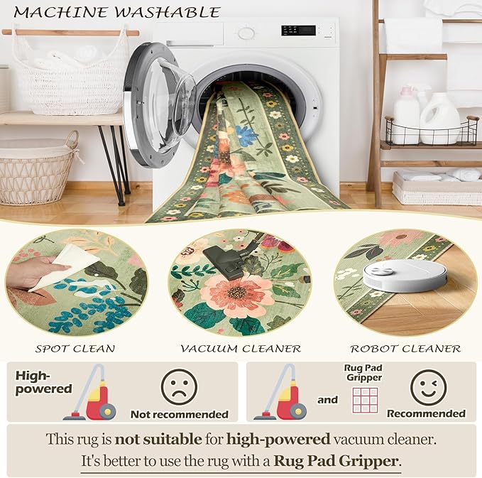 RELEANY Floral 4ft Area Rugs Washable Print Boho Cute Carpet Non Slip Flower - Image 5