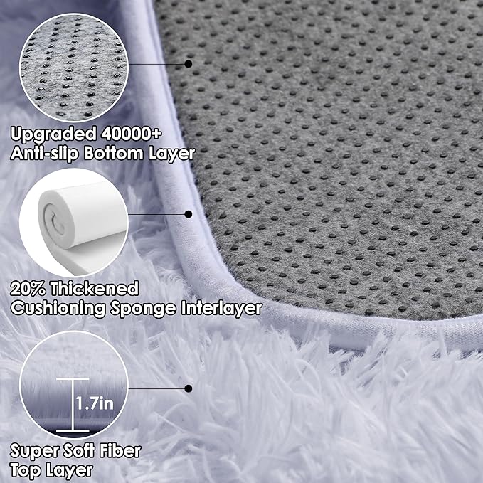 ONASAR White Rugs for Bedroom, 3x5 Fluffy Shaggy Bedside Area Rug, Soft Plush - Image 3