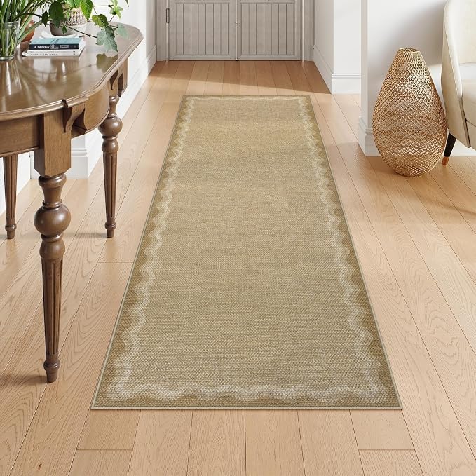 LIVEBOX Scalloped Washable 2x6 Kitchen Runner Rug, Easy Jute Geometric Tan Rug - Image 8