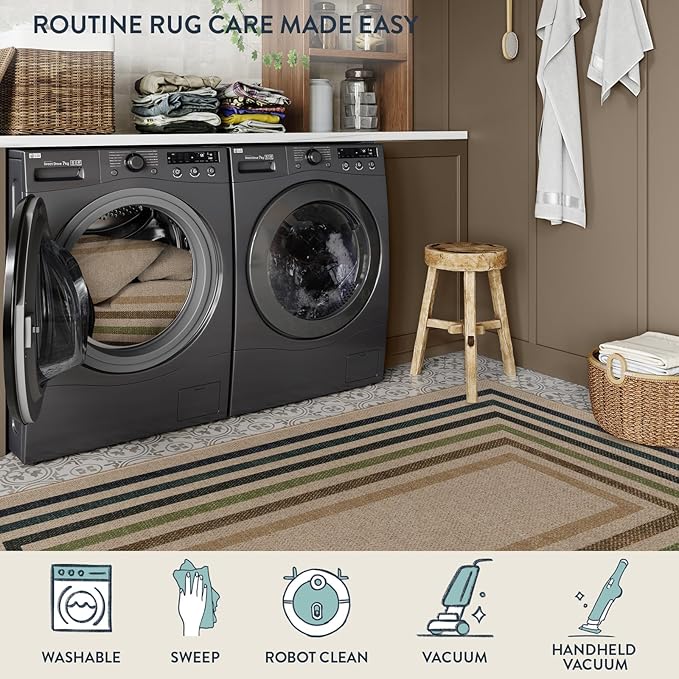 Lahome Enfys Modern Geometric Easy Jute Rug, Washable 5x7 Indoor Outdoor Rugs - Image 5