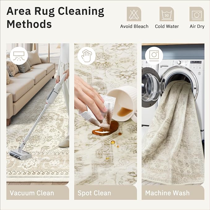 Soalmost Area Rug 10x12 Vintage Washable Living Room Large Carpet Non Slip - Image 9