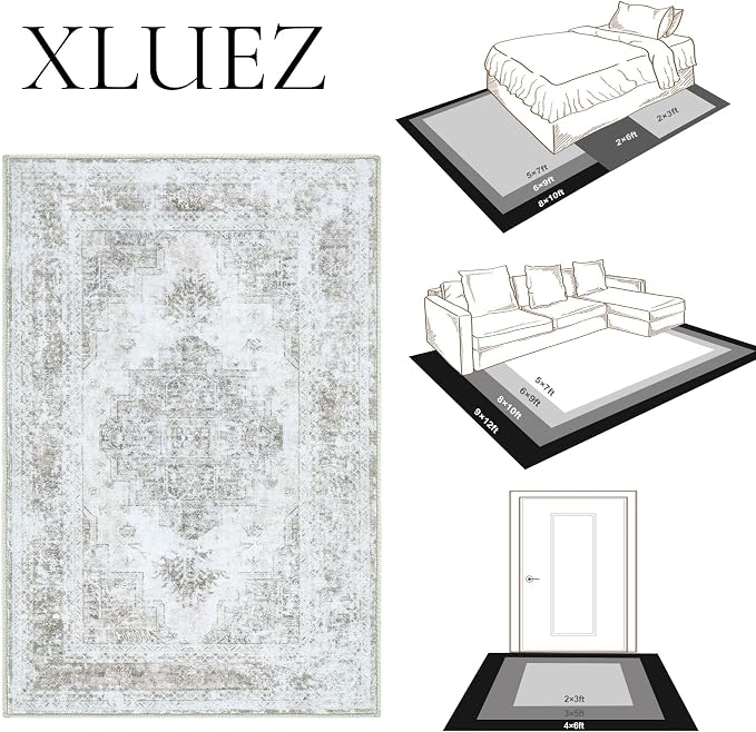 XLUEZ Area Rug 9x12 Living Room Rug, Machine Washable Vintage Distressed - Image 8