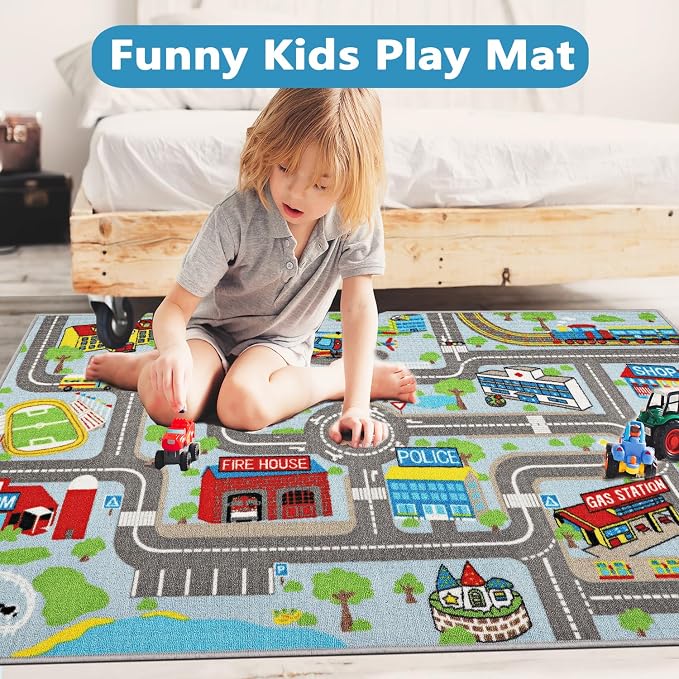 Capslpad Kids Rug Educational Play Rug 5.2'x3.3' Traffic Road Kids Play Car Mat - Image 5