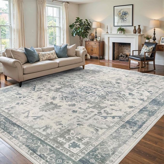 Rugxara 8x10 Washable Area Rug for Living Room, Extra Large Neutral Vintage - Image 3