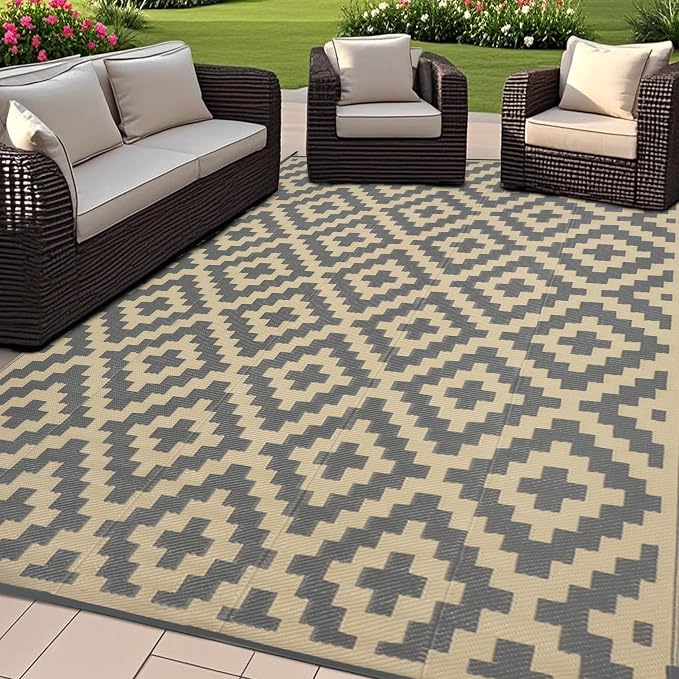 SAND MINE 6 x 9 Ft Reversible Mats, Plastic Straw Rug, Modern Area Rug by SANDMIND
