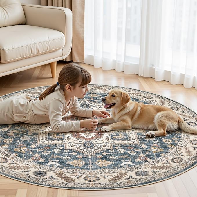 6ft Round Vintage Living Room Area Rug - Image 6