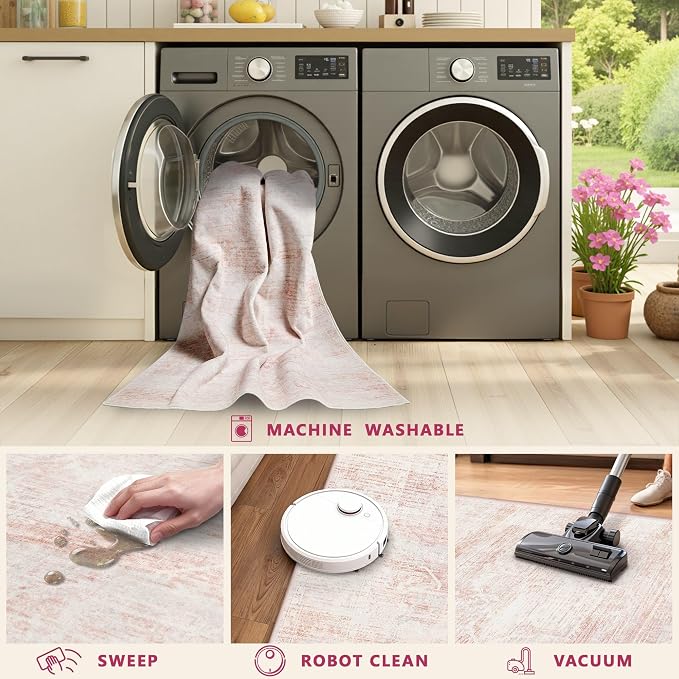 Latte&Fog 6x9 Washable Area Rugs, Vintage Large Pink Rugs - Image 9
