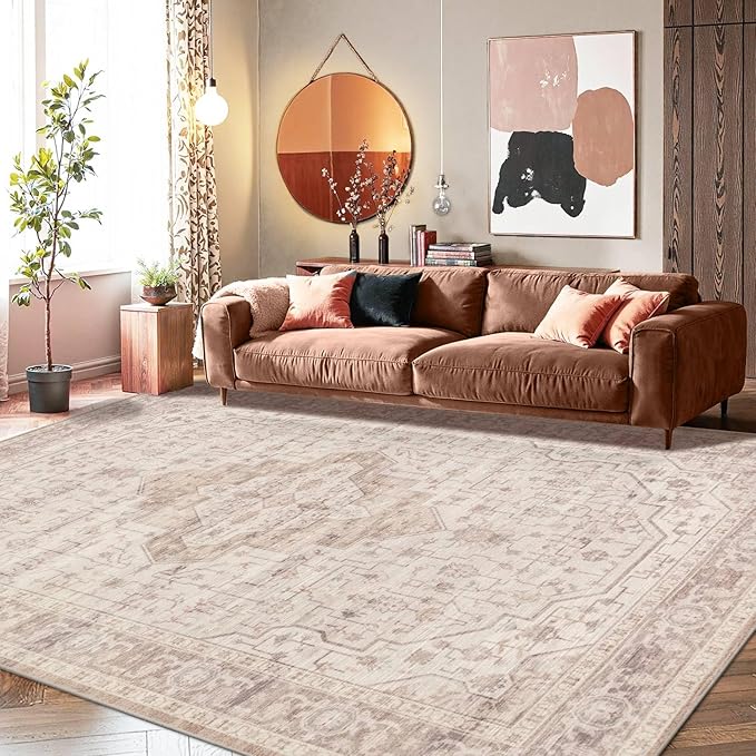 8x10 Washable Area Rug for Living Room & Bedroom, Extra Lager Soft Pink Rugs by Rugxara