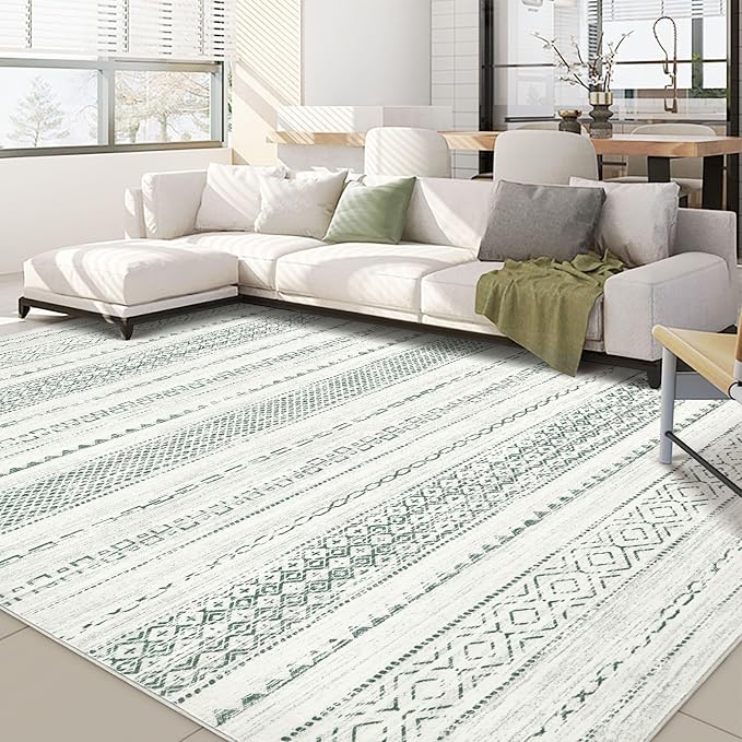 Nakagishi Green Rug Living Room 6x9: Washable Boho Large Neutral Farmhouse Soft by NakagishiAreaRug
