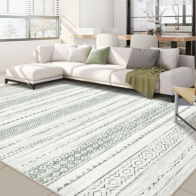 Nakagishi Green Rug Living Room 5x8: Washable Boho Large Neutral Farmhouse Soft by NakagishiAreaRug