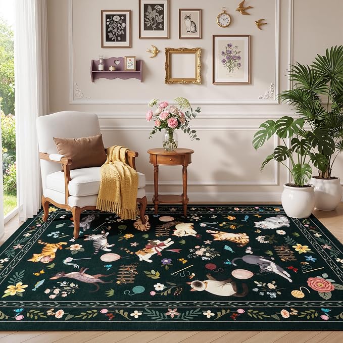 Unirea 4x6 Black Cat Area Rug for Bedroom, Living Room, Medium Washable Kids Rug - Image 8