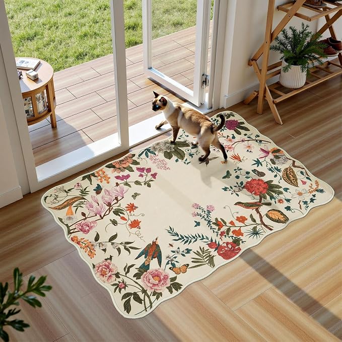Rugflix Scalloped Floral Rug for Entryway, 2x3 Washable Non-Slip Kitchen Area by RugflixAreaRugs