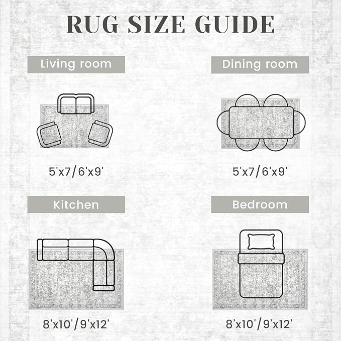 5x7 Area Rugs for Living Room: Washable Vintage Floral Rug Low Pile Non-Slip - Image 7