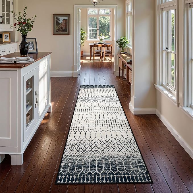 Lahome Moroccan Hallway Runner Rug, Washable Black 2x8 Rug Runner Ultra-Thin - Image 3