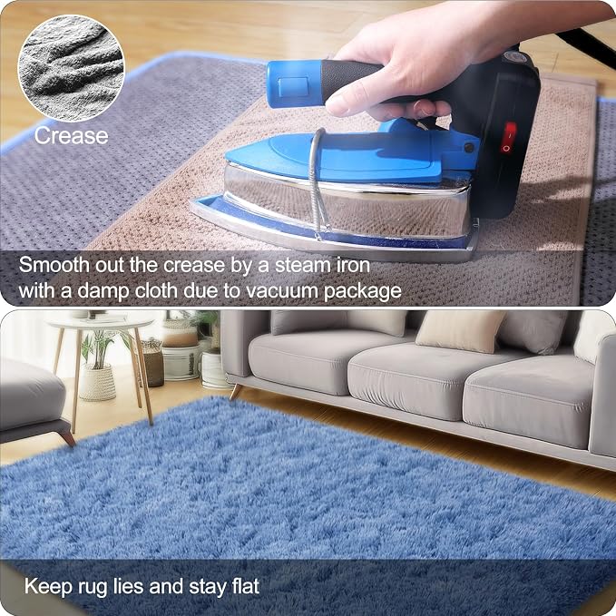 qulint 4x6 Rug for Bedroom, Fluffy Small Blue Carpet for Living Room Soft Shag - Image 5
