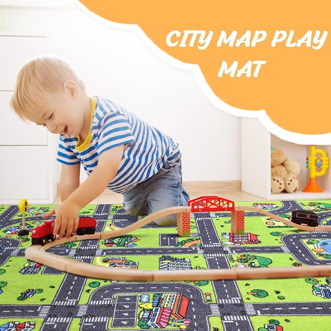 Kids Rug for Playroom Classroom, 3x5 Non Slip Kids Car Road Traffic Playmat for - Image 2
