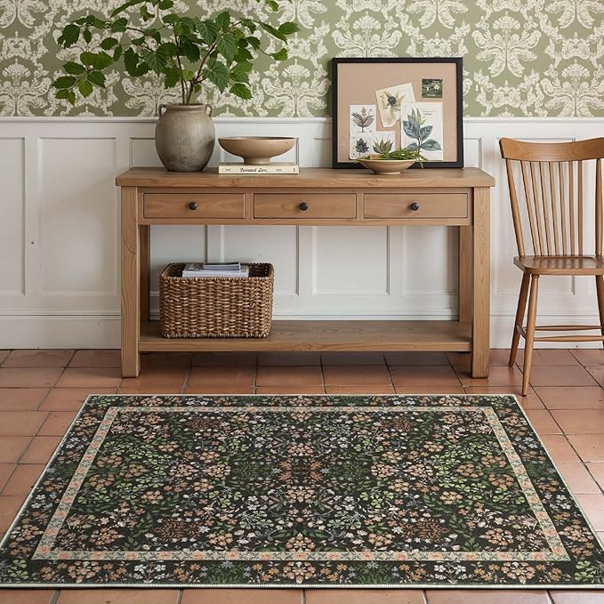 jinchan Zenith Floral 3x5 Area Rug Machine Washable Soft Low-Pile Non-Slip by JINCHAN