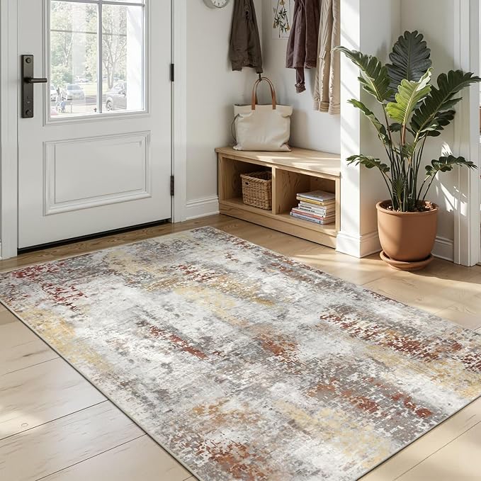 Toneed Abstract Area Rug Modern Washable Rug Soft Non Slip Rug Low Pile - Image 3
