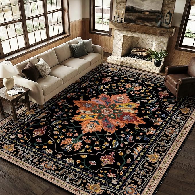 RELEANY Area Rugs Large 9'x12' Washable Non-Slip, Floral Vintage Distress - Image 4