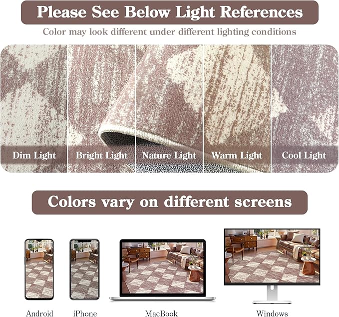 Checkered Runner Rug 2x8 Beige, Hallway Kitchen Bathroom Non Slip Washable - Image 4