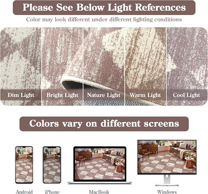 Lahome Checkered Bathroom Rug 2x3 Beige, Non Slip Washable Door Kitchen Mat - Image 5