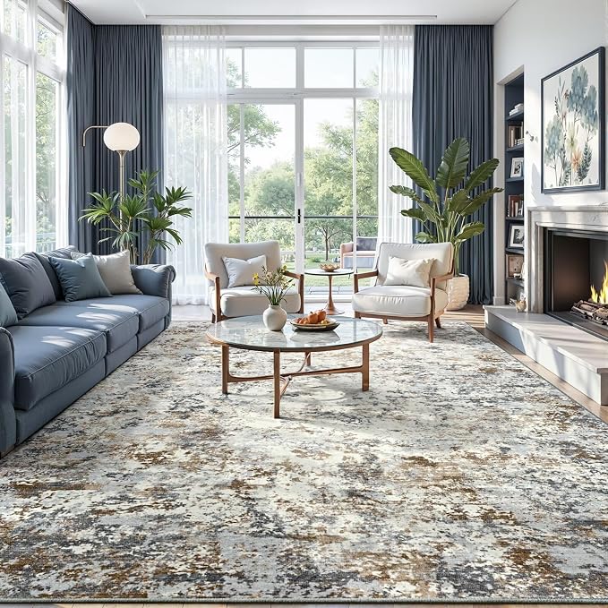 Toneed Abstract Area Rug Modern Washable Rug Soft Non Slip Rug Low Pile - Image 4