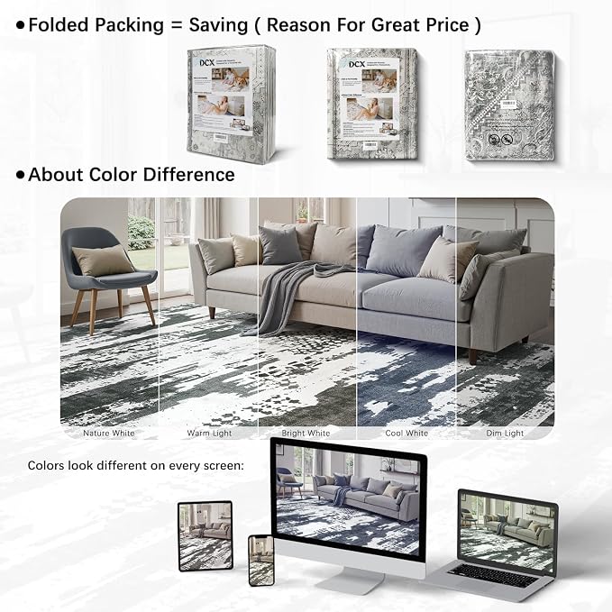 DCX Abstract Area Rug 5x7, Washable Black Modern Rug - Image 8