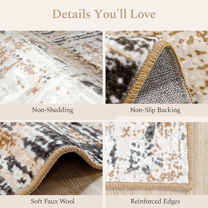 Rugflix 8x10 Washable Area Rugs, Neutral Boho Carpet Living Room Rug Non Slip - Image 7