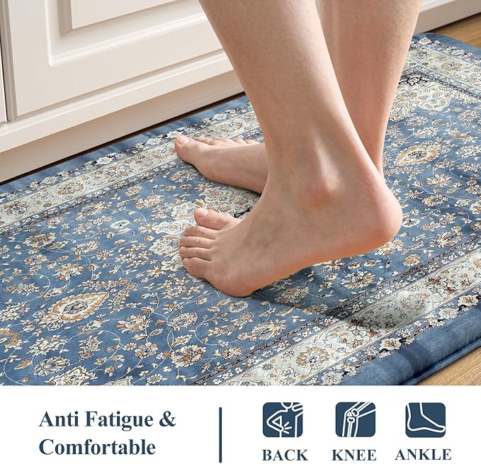 Collive Boho Blue Kitchen Mats Cushioned Anti Fatigue Mats, Non-Slip Kitchen - Image 3