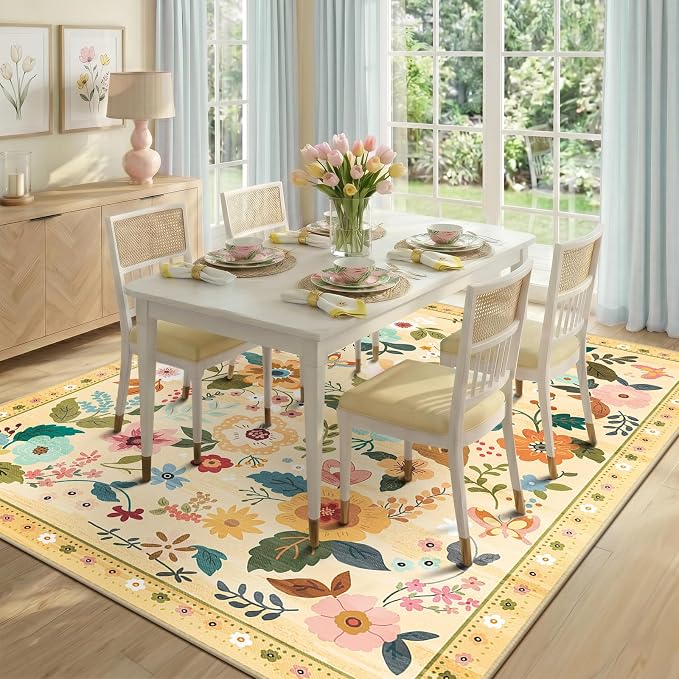 RELEANY Floral 9x12 Area Rugs Washable Print Boho Cute Carpet Non Slip Flower - Image 6