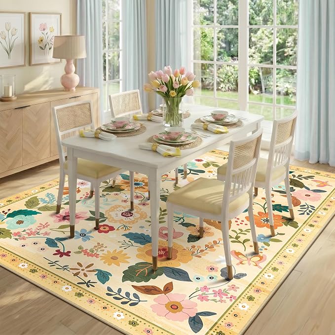 RELEANY Floral 6x9 Area Rugs Washable Print Boho Cute Carpet Non Slip Flower - Image 8