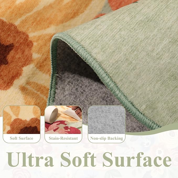 DUKINO 5x7 Area Rug, Floral Washable Rugs - Image 7