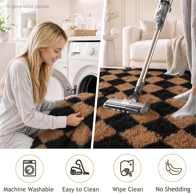 Ophanie Black & Beige Diamond Checkered Rugs - Image 6