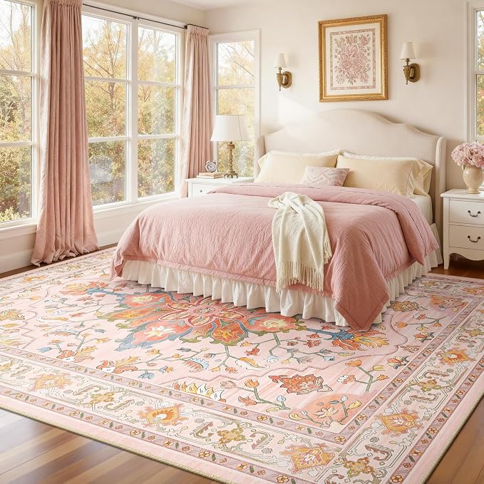 RELEANY Area Rugs Large 10'x12' Washable Non-Slip, Floral Vintage Distress - Image 2