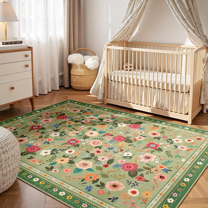 9x12 Area Rugs for Living Room Vacuum-Friendly Machine Washable Area Rug Flower - Image 6