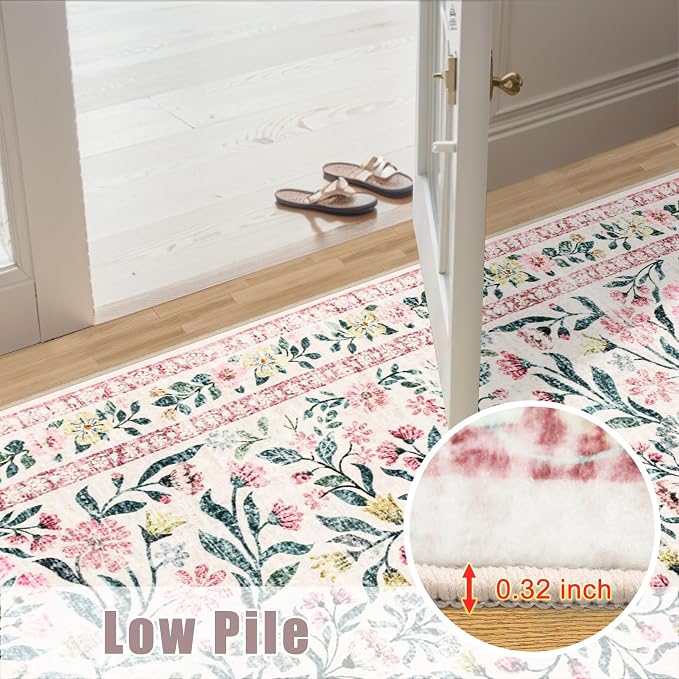 8x10 Area Rugs for Living Room: Floral Washable Rug Vintage Large Soft Boho - Image 10