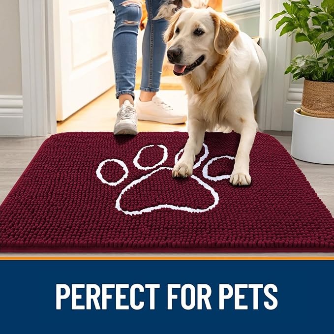 OLANLY Dog Door Mat for Muddy Paws 70x32, Paw Print Design, Absorbs Moisture - Image 6