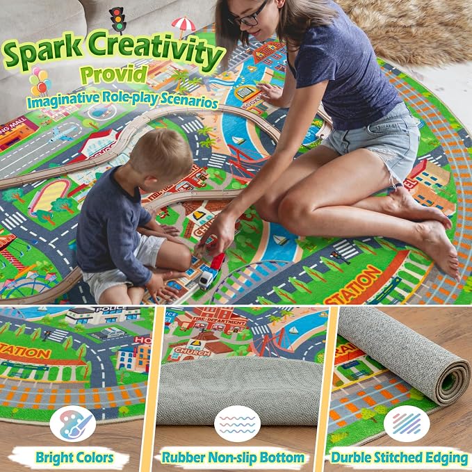 Car Rug Play Mat for Kids Toy Cars, Road Traffic Playmat for Kid Bedroom - Image 5