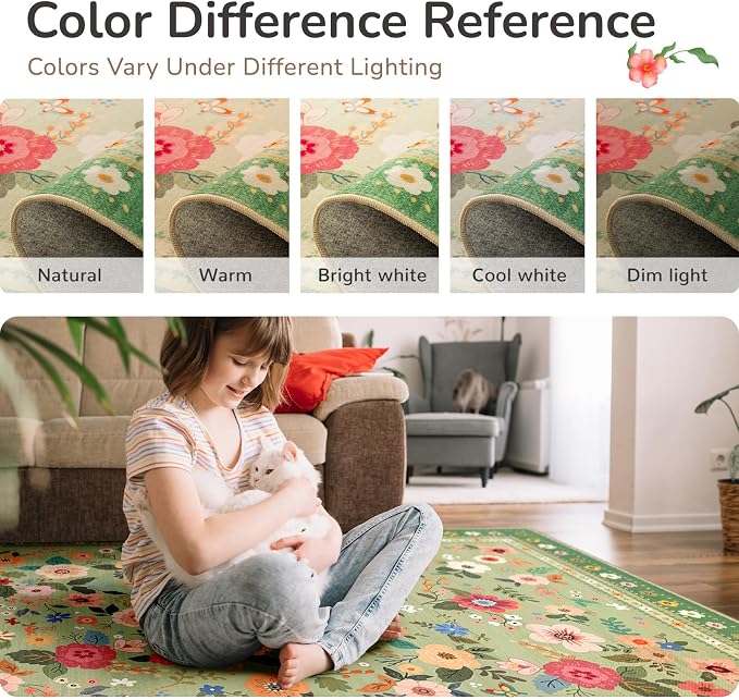 3x5 Area Rugs for Living Room Vacuum-Friendly Machine Washable Area Rug Flower - Image 5