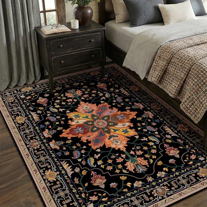 RELEANY Area Rugs 5'x8' Washable Non-Slip, Floral Vintage Distress Medallion - Image 4