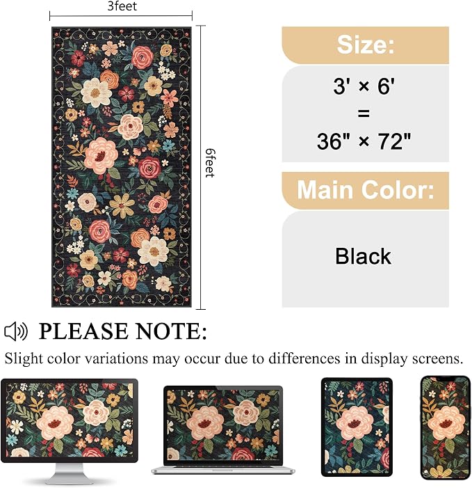 DUKINO 3x6 Runner Rug, Washable Soft Floral Hallway Runner Rug - Image 2