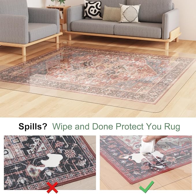 Crystal Clear Floor Mat 3×5ft, Upgraded Easy Flat Waterproof Vinyl Rug Cover - Image 3