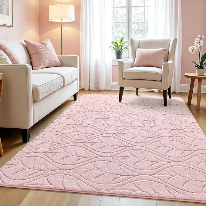 Macgace 4x6 Pink Area Rug, Soft Shag Carpet, Washable Bedroom Nursery Rugs - Image 3