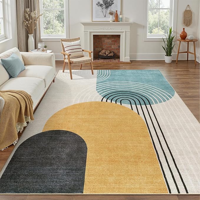 DCX Abstract Machine Washable 6x8 Rug, Mid Century Modern Rug by DCXWashableRug