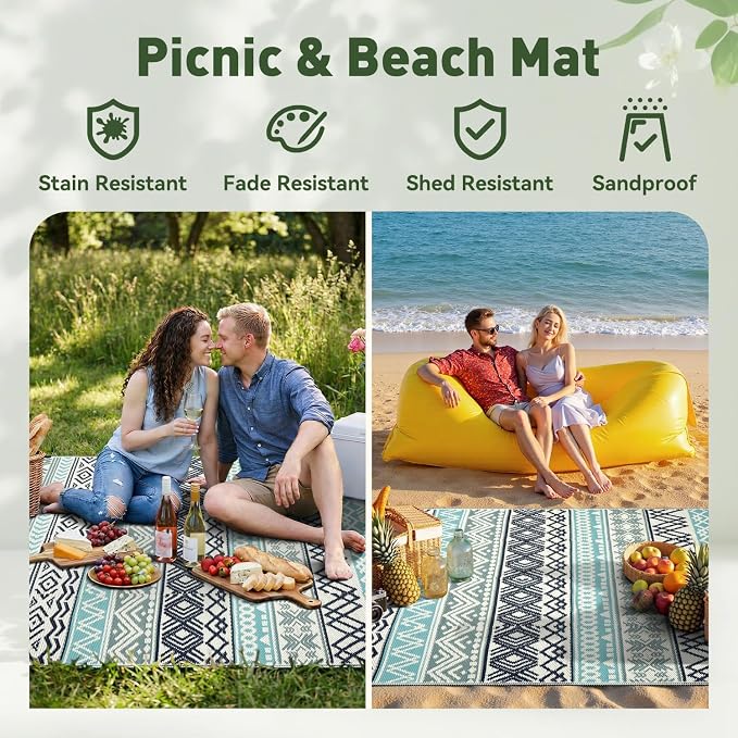MontVoo Outdoor Rug Carpet 8x10 Waterproof-Patio Rug Mat Reversible RV Camping - Image 5